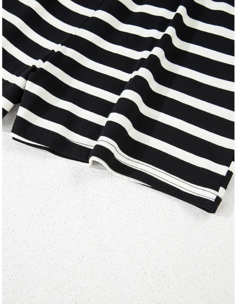Black White Striped Short Sleeve Top and Shorts Set