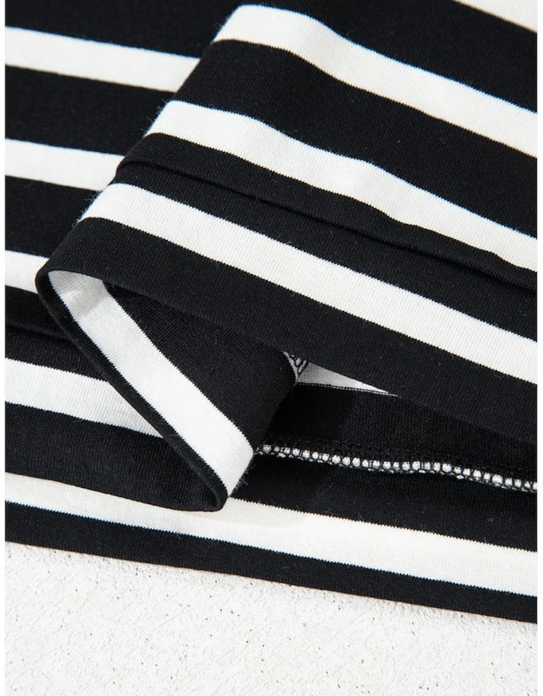 Black White Striped Short Sleeve Top and Shorts Set