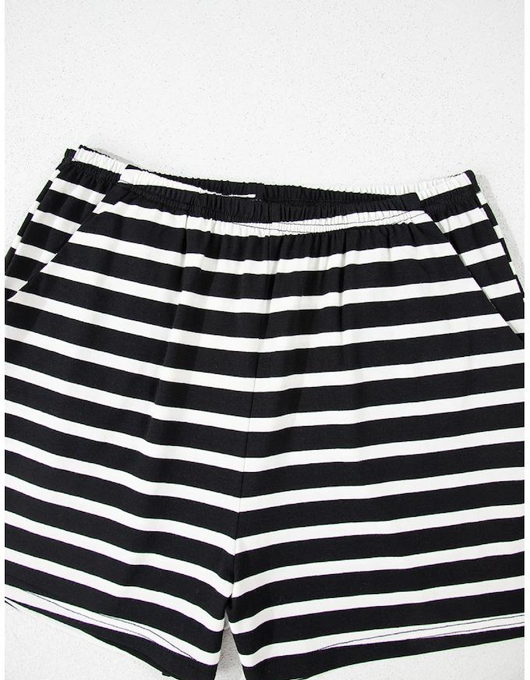Black White Striped Short Sleeve Top and Shorts Set