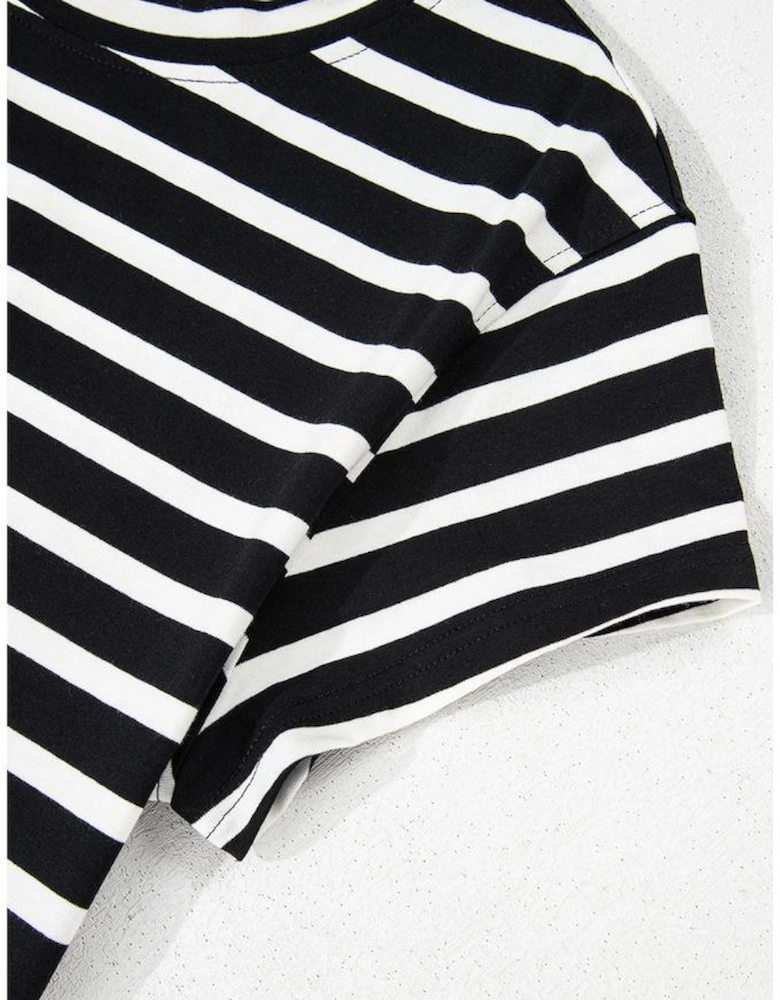 Black White Striped Short Sleeve Top and Shorts Set