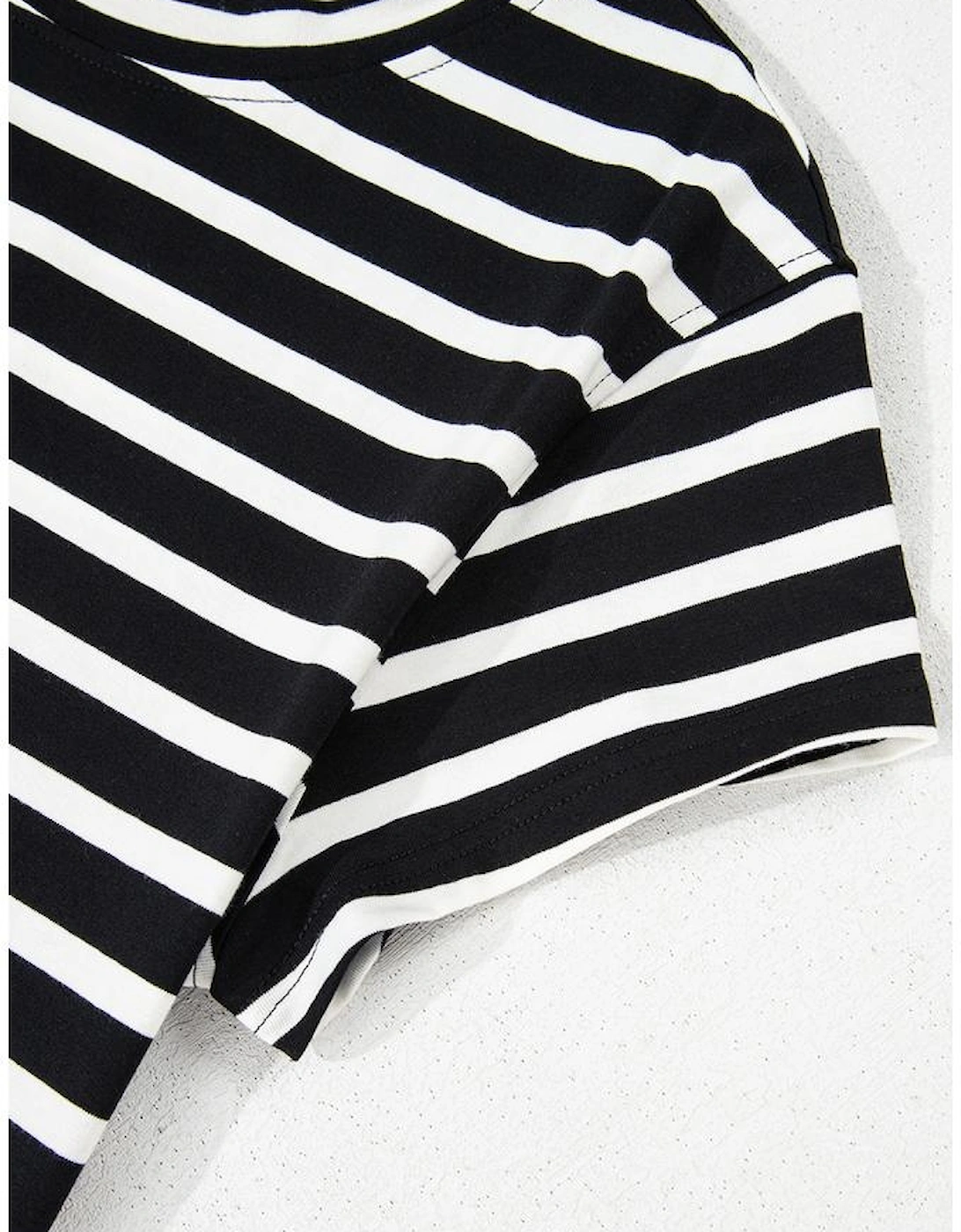 Black White Striped Short Sleeve Top and Shorts Set
