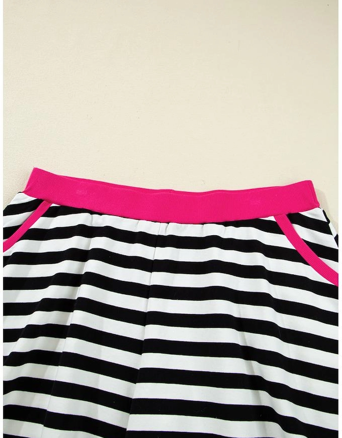 Black Stripe Color Block Edge Pullover and Shorts PLus Size Set