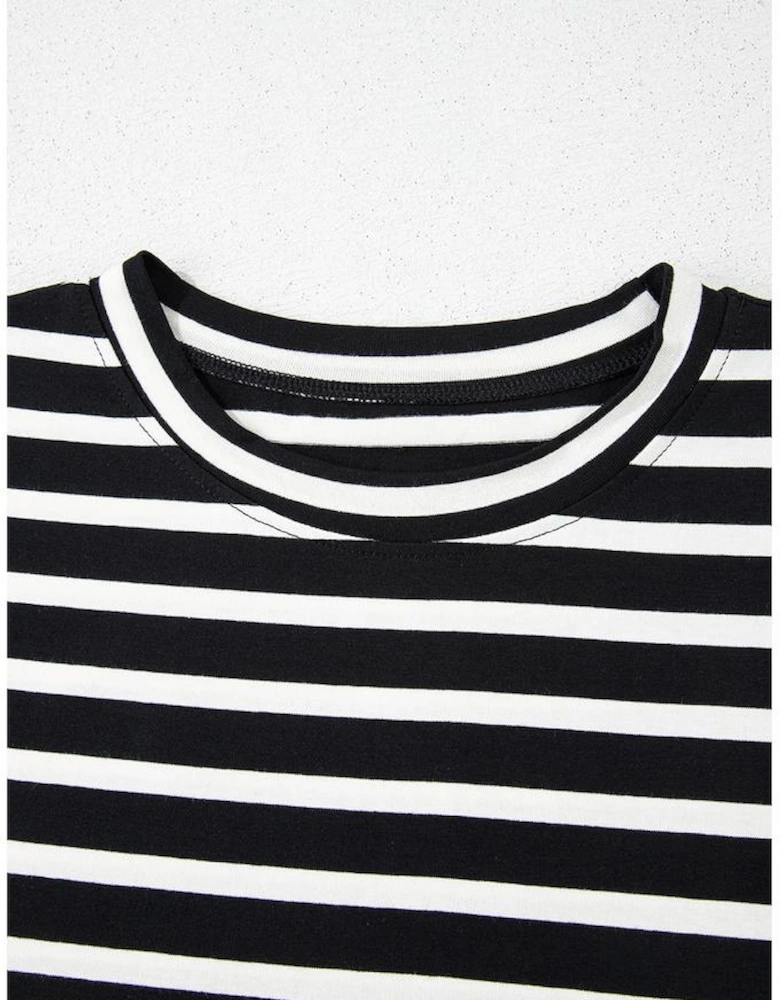 Black White Striped Short Sleeve Top and Shorts Set