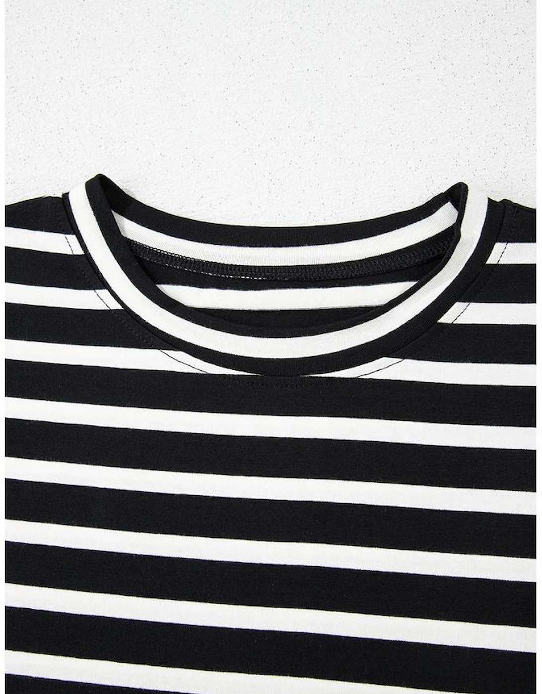 Black White Striped Short Sleeve Top and Shorts Set