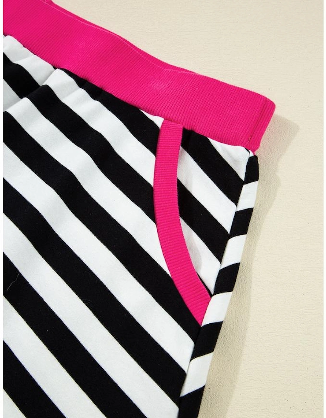 Black Stripe Color Block Edge Pullover and Shorts PLus Size Set