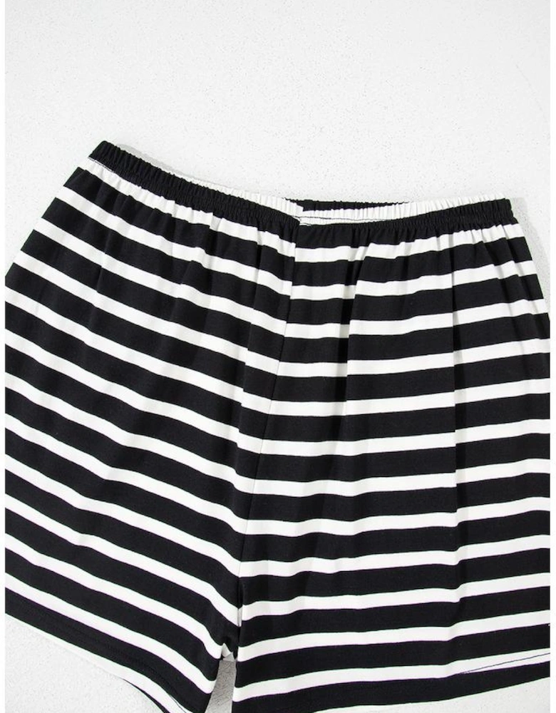 Black White Striped Short Sleeve Top and Shorts Set