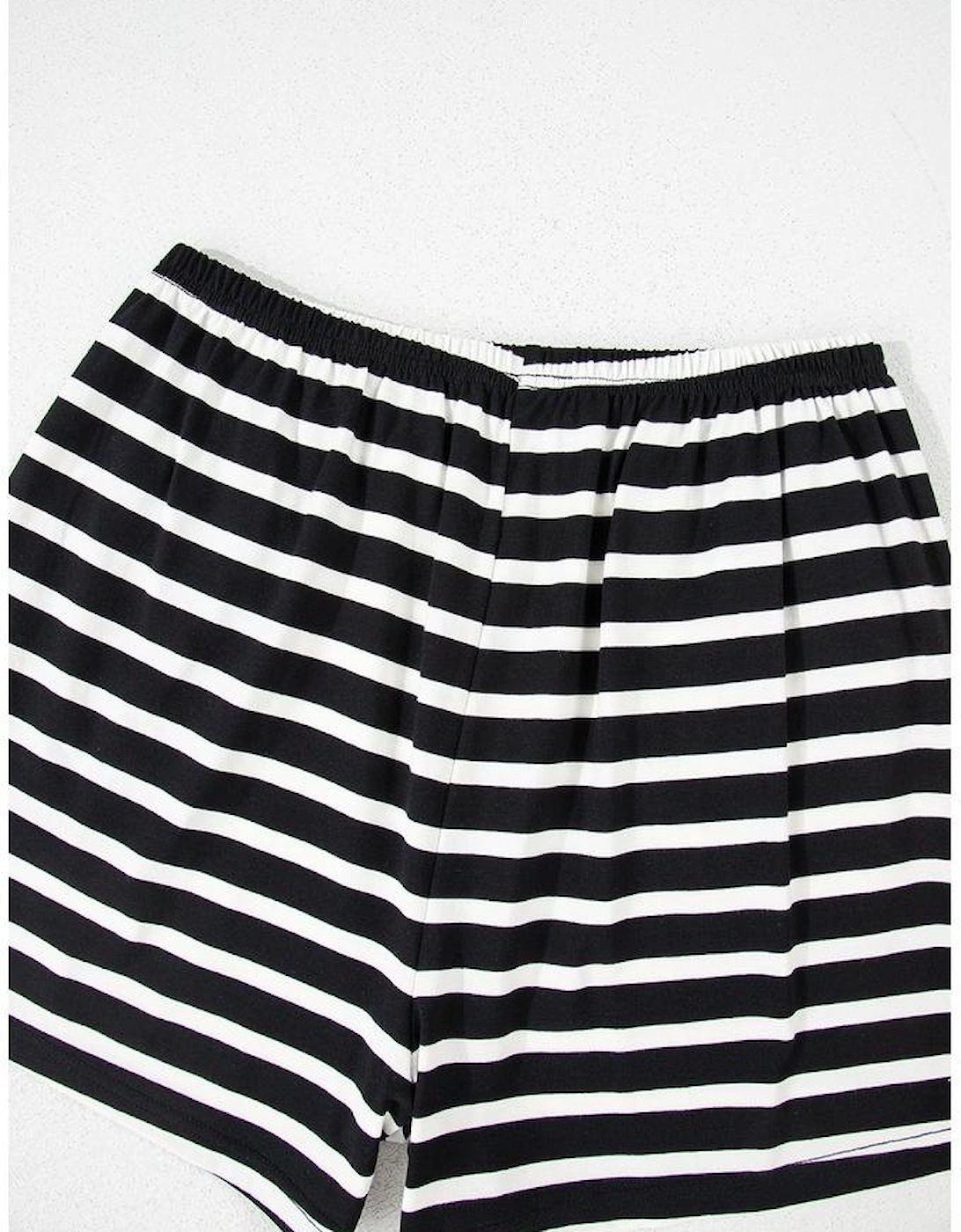 Black White Striped Short Sleeve Top and Shorts Set