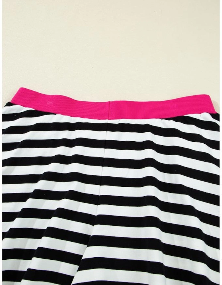 Black Stripe Color Block Edge Pullover and Shorts PLus Size Set