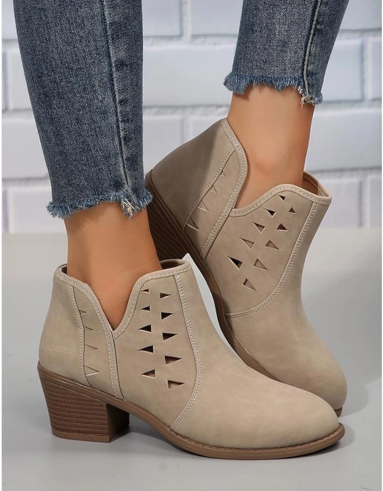 Parchment Cut Out Suede Pointed Toe Heeled Ankle Boots