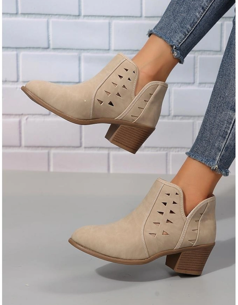 Parchment Cut Out Suede Pointed Toe Heeled Ankle Boots
