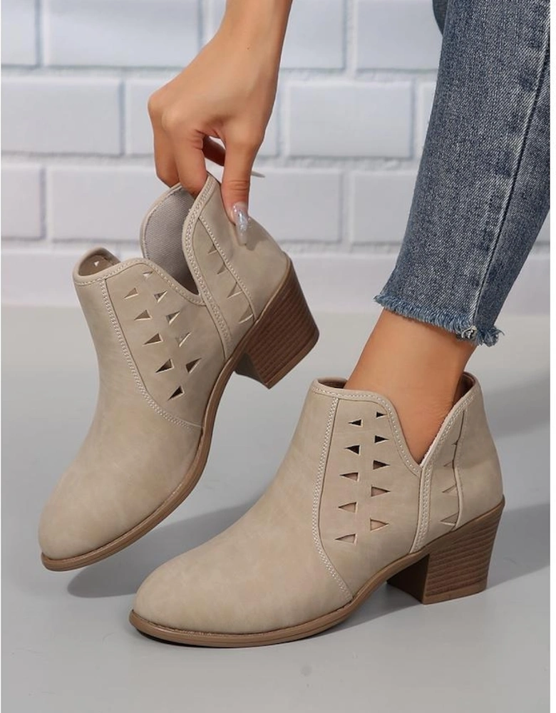 Parchment Cut Out Suede Pointed Toe Heeled Ankle Boots