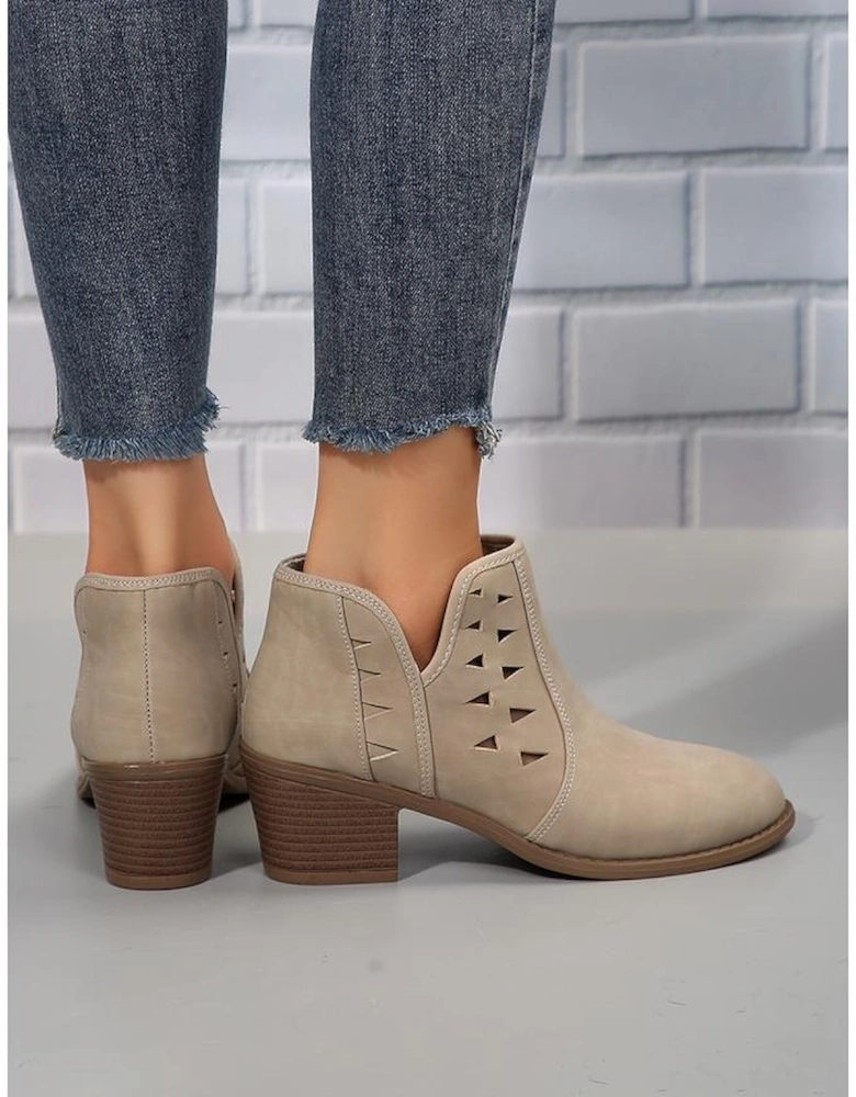 Parchment Cut Out Suede Pointed Toe Heeled Ankle Boots