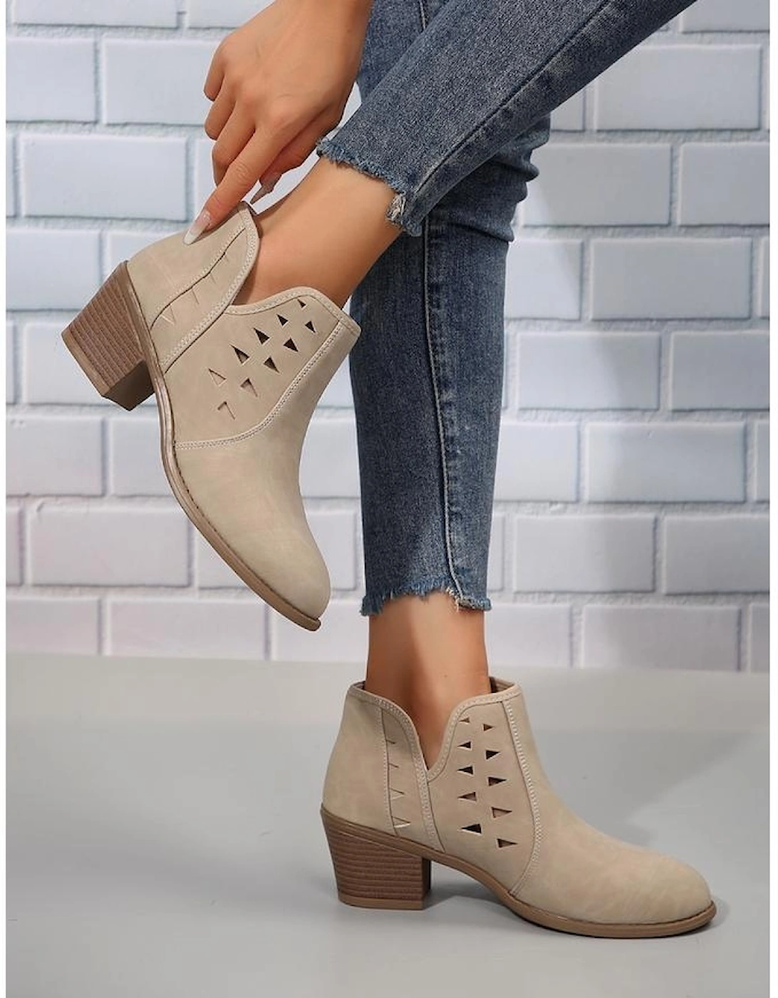 Parchment Cut Out Suede Pointed Toe Heeled Ankle Boots