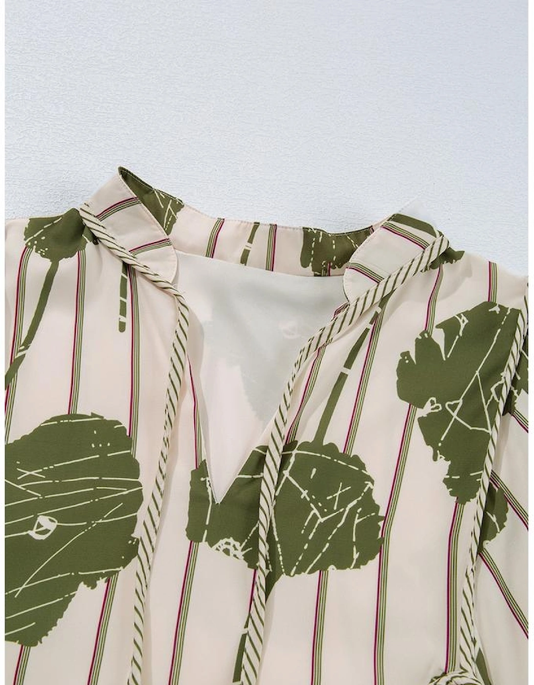 Guacamole Green Floral Striped Print Contrast Piping Puff Sleeve Dress, 13 of 12