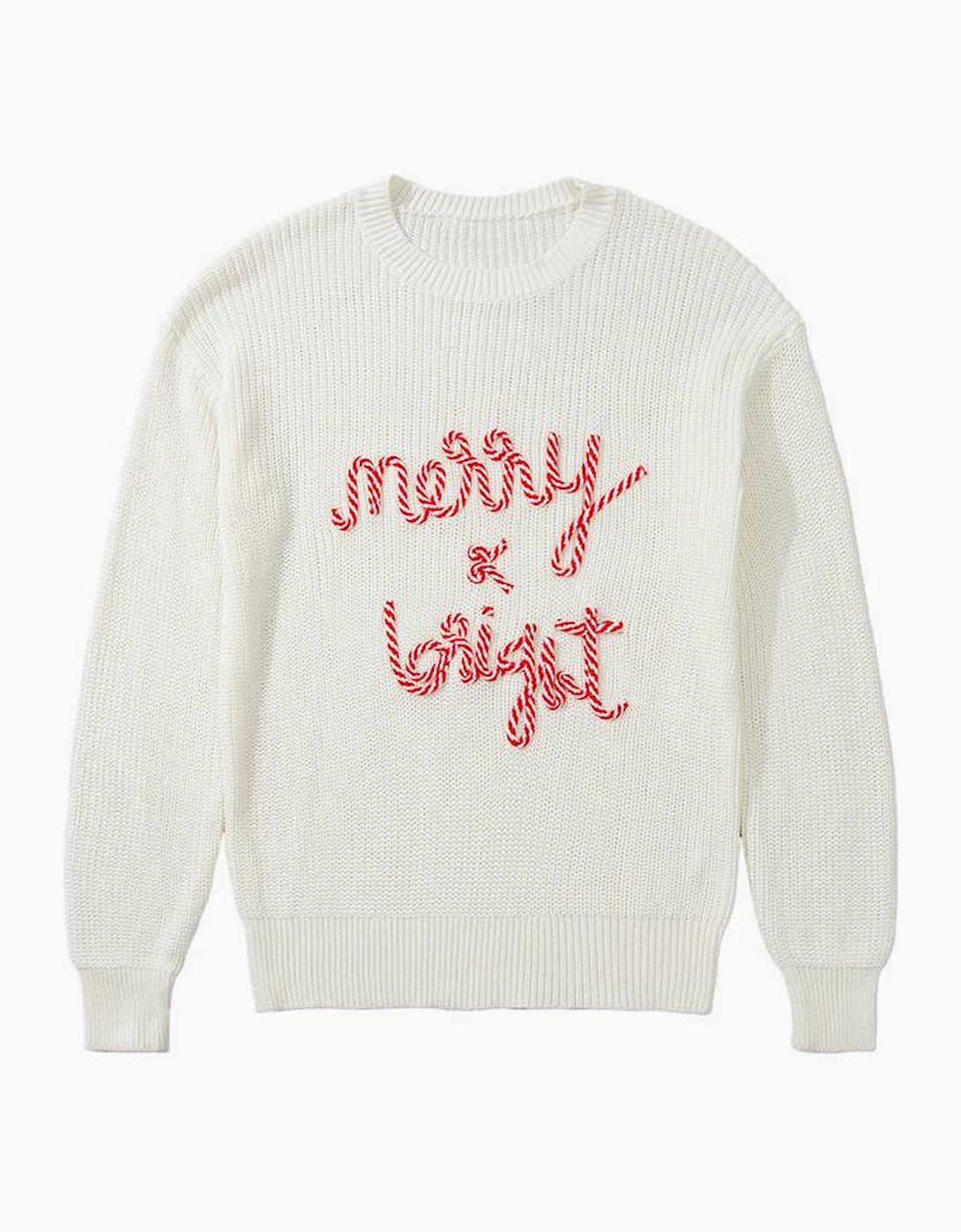 White Striped Merry Bright Letter Christmas Sweater