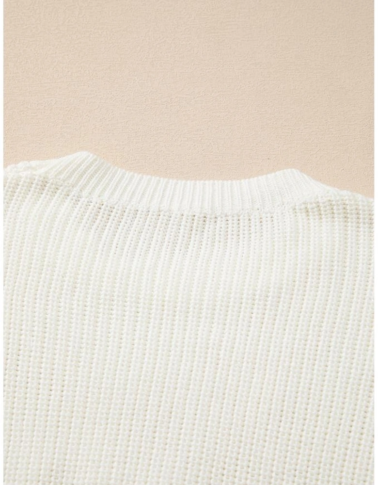 White Striped Merry Bright Letter Christmas Sweater