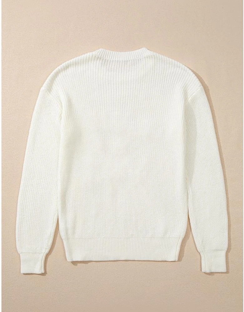 White Striped Merry Bright Letter Christmas Sweater