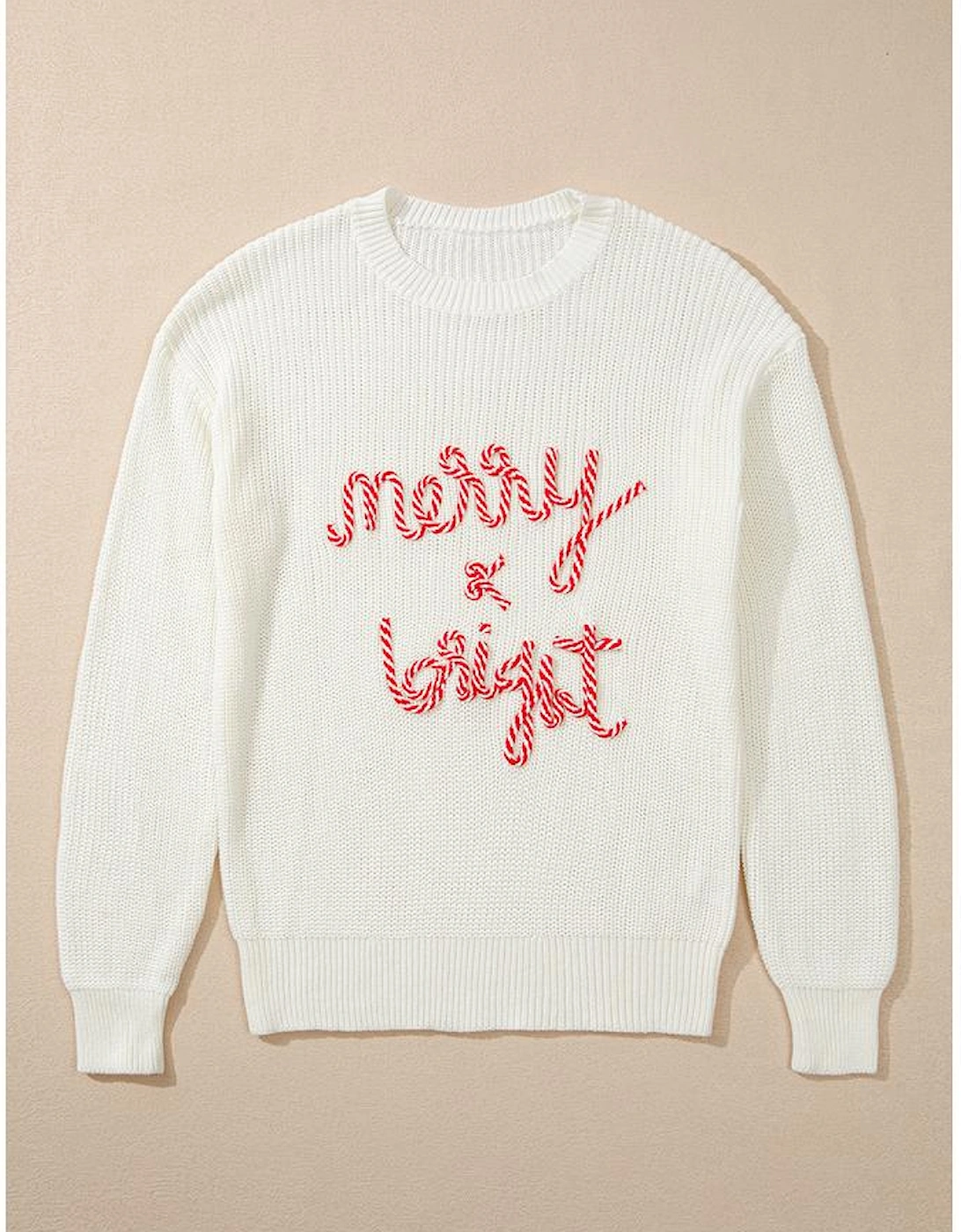 White Striped Merry Bright Letter Christmas Sweater