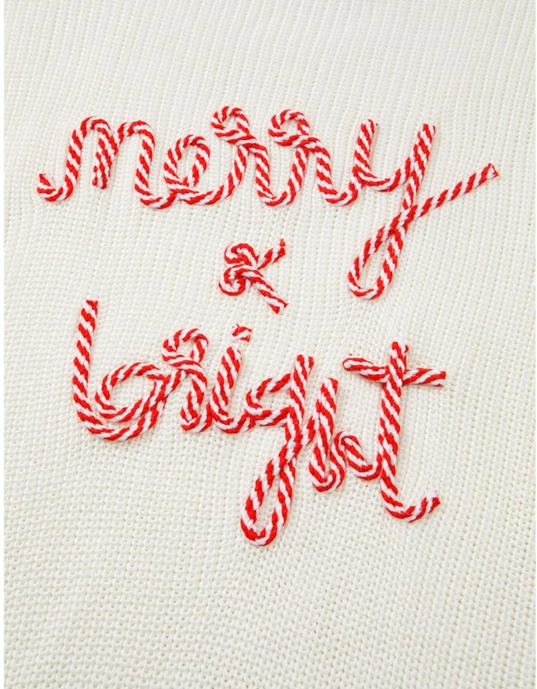 White Striped Merry Bright Letter Christmas Sweater