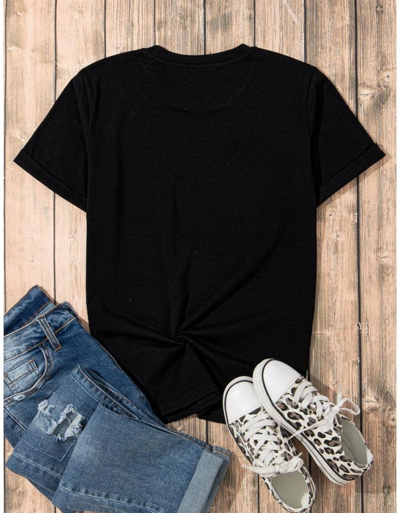 Black Sparkle Rhinestone Smile Face Graphic T Shirt