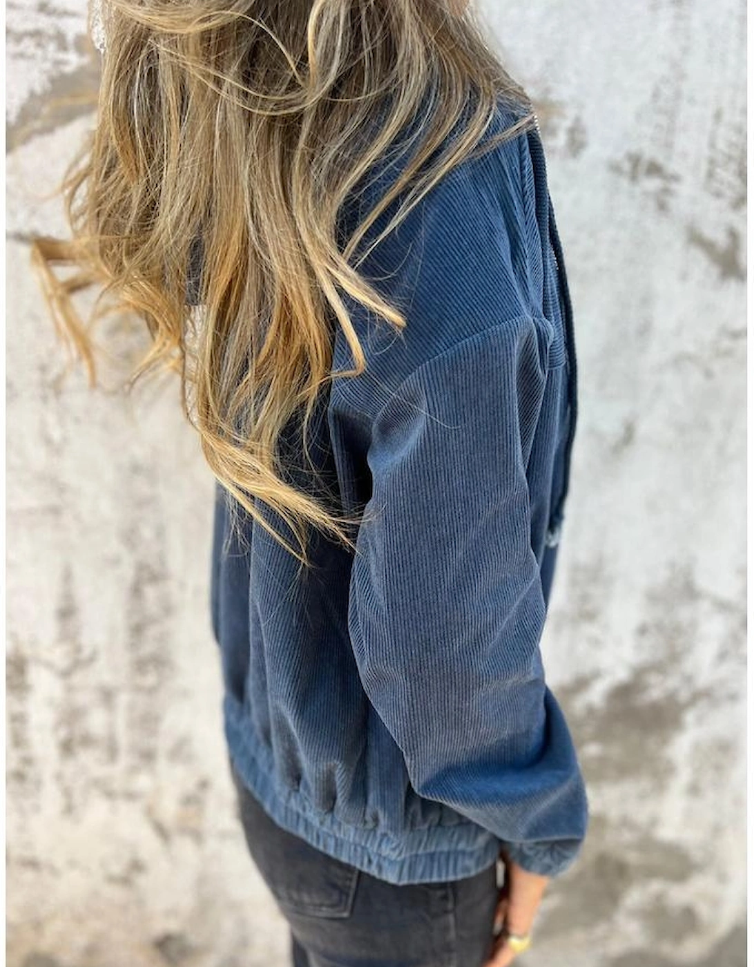 Real Teal Corduroy Drawstring Hooded Pocket Zip Up Jacket