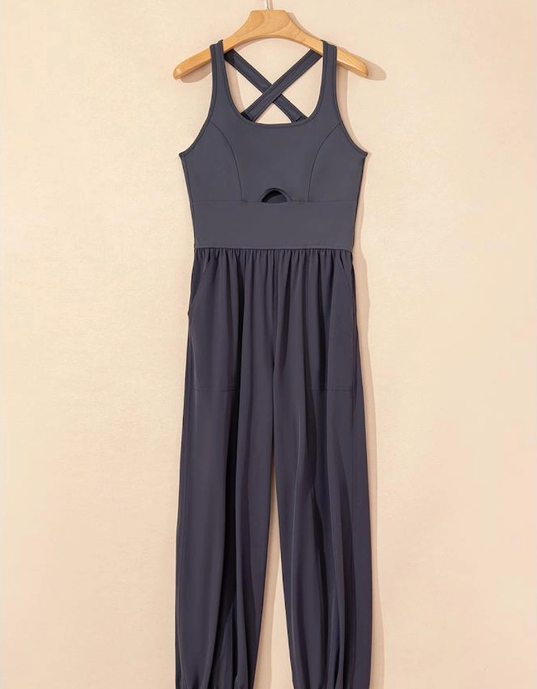 Carbon Grey Back Crossed Straps Hollow Out Jogger Jumpsuit