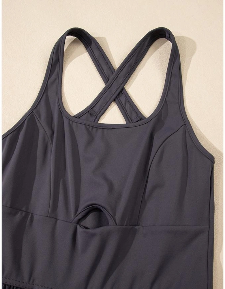 Carbon Grey Back Crossed Straps Hollow Out Jogger Jumpsuit