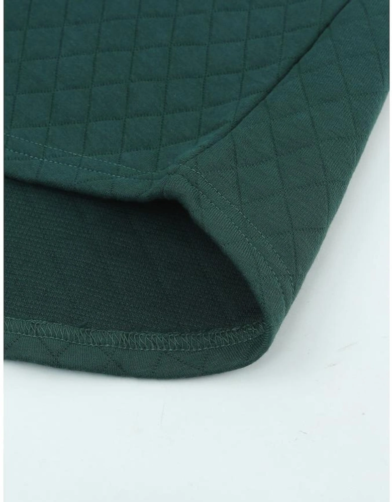 Green Geometric Texture Plaid Trim Sweatshirt