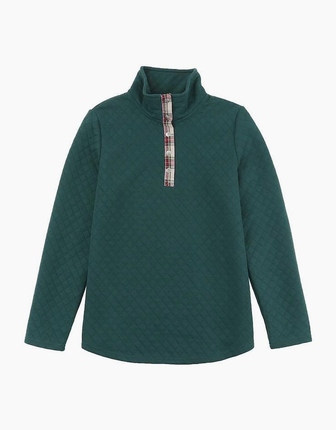 Green Geometric Texture Plaid Trim Sweatshirt