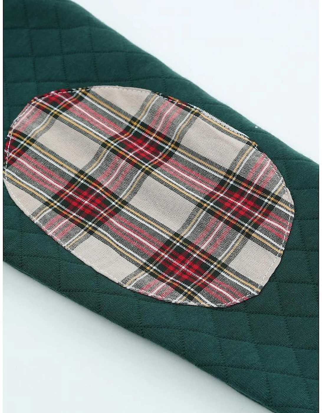 Green Geometric Texture Plaid Trim Sweatshirt