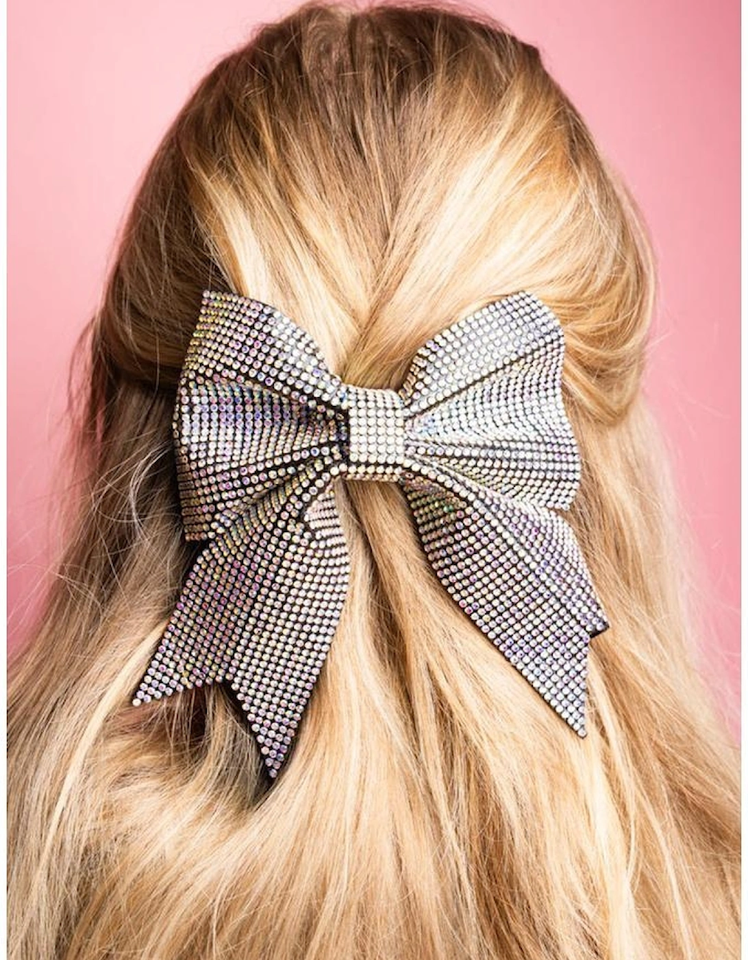Silvery Rhinestone Large Bow Knot Hair Clip
