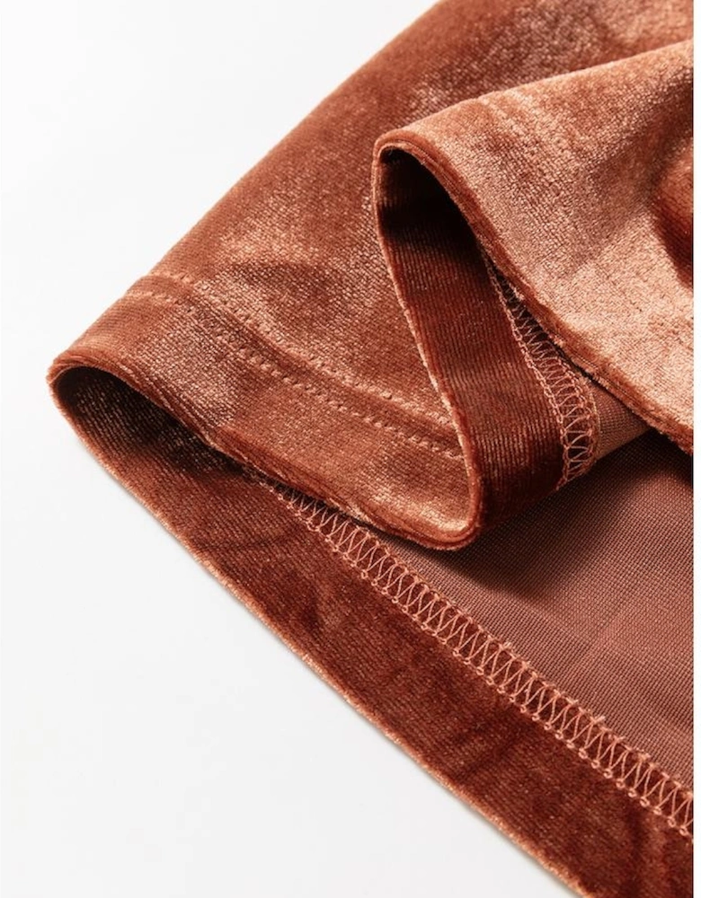 Chestnut Velvet Short Sleeve Shirred Waist Tiered Maxi Dress