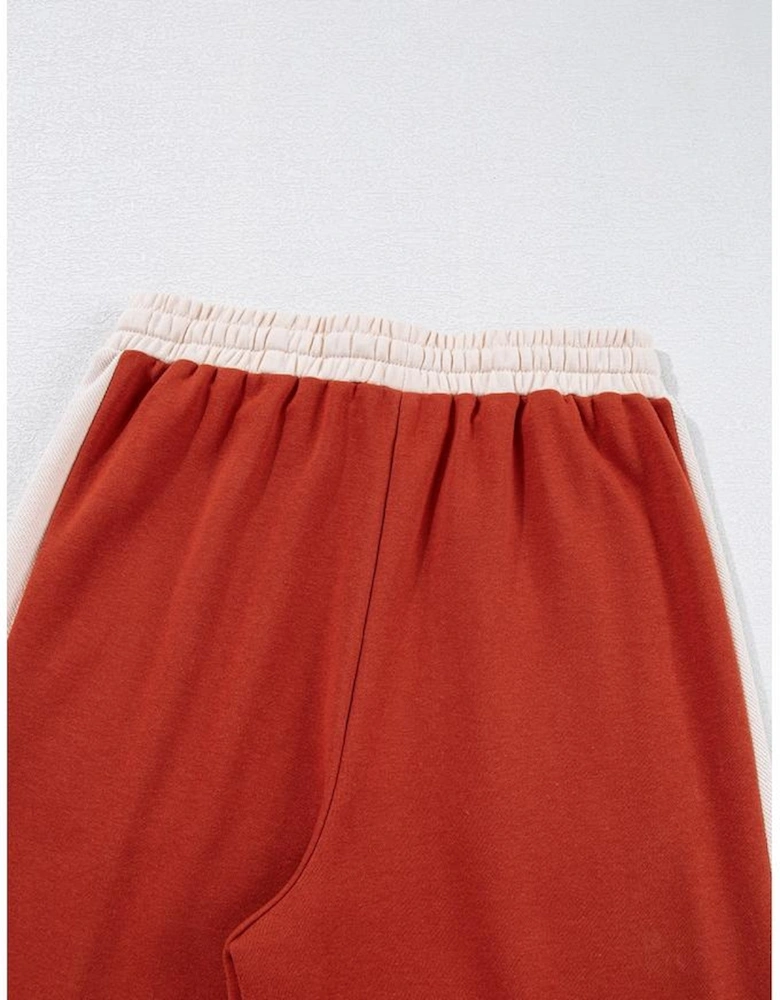 Flamingo Color Block Drawstring High Waist Wide Leg Pants