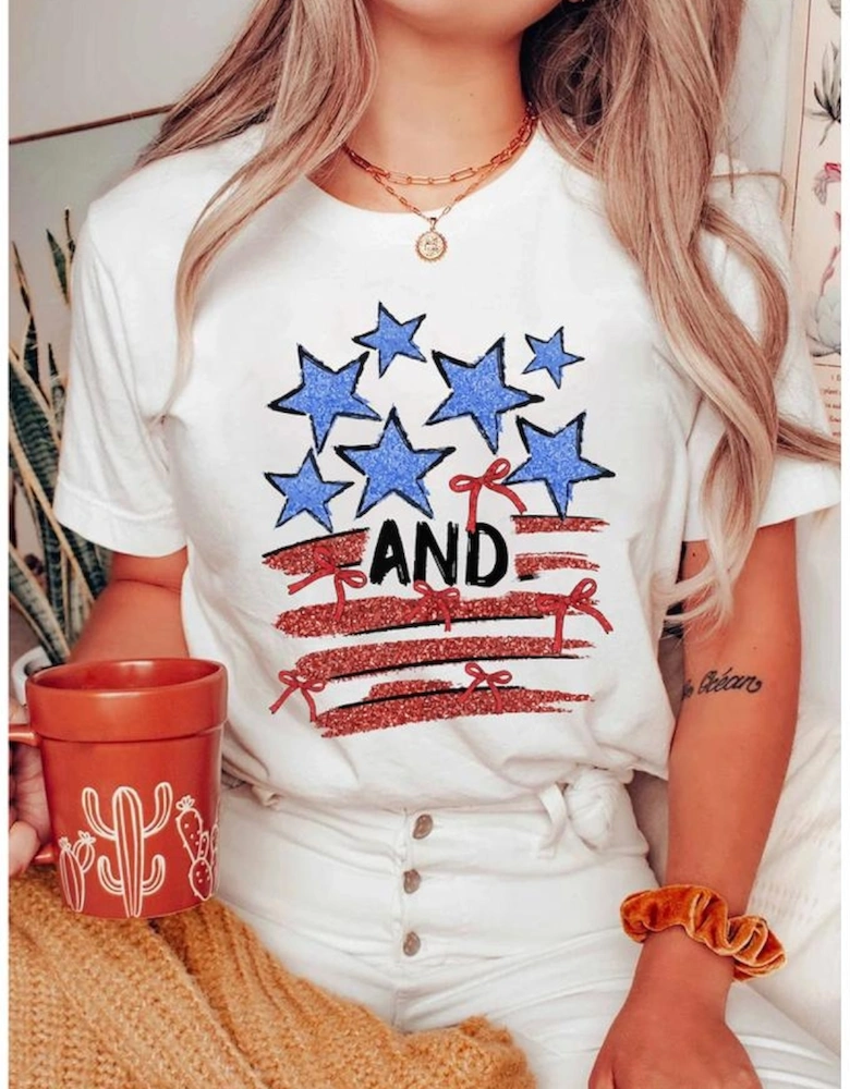 White Stars AND Stripes Bow Graphic T Shirt