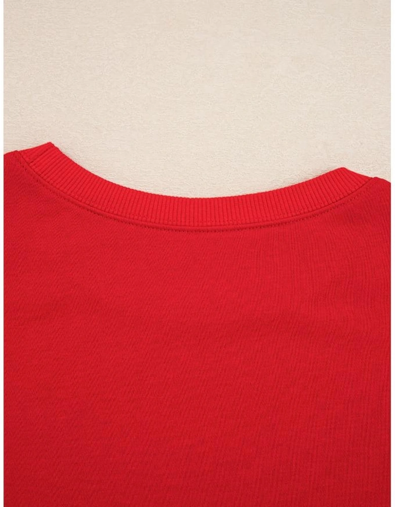 Fiery Red Varsity Stripe Detail Drop Shoulder Pullover Mini Skirt Set