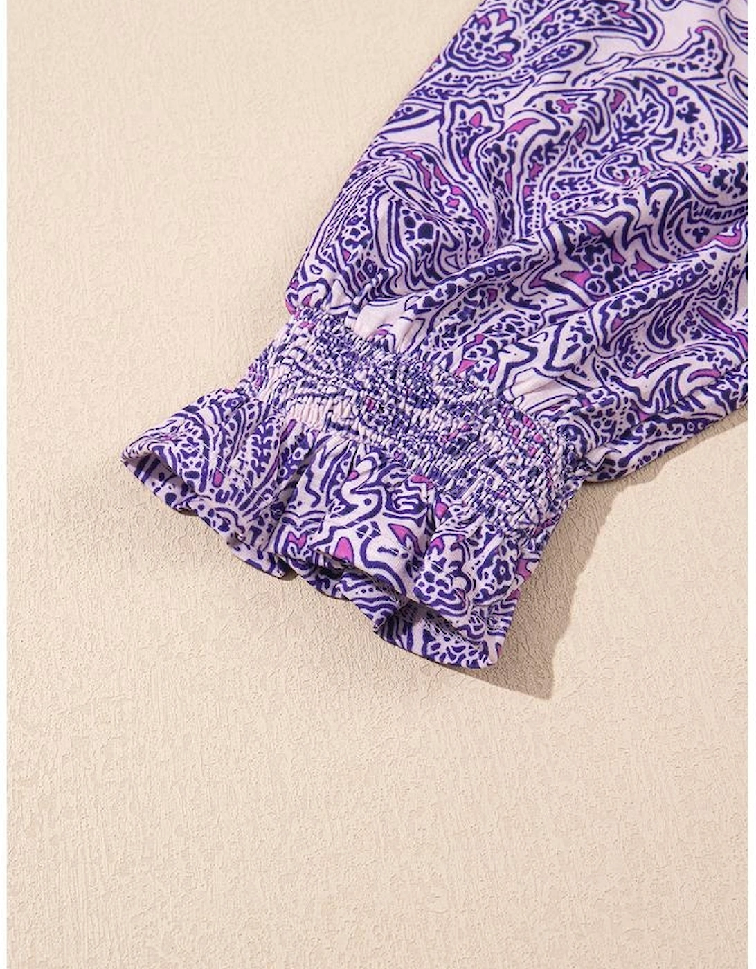 Purple Boho Paisley Print Half Sleeve Shirred Peplum Blouse