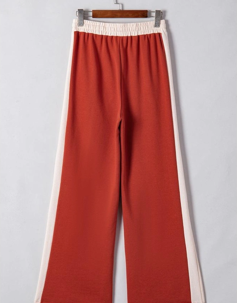 Flamingo Color Block Drawstring High Waist Wide Leg Pants
