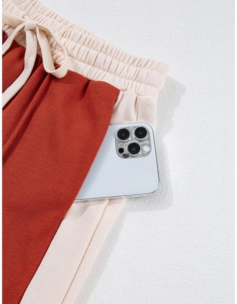 Flamingo Color Block Drawstring High Waist Wide Leg Pants