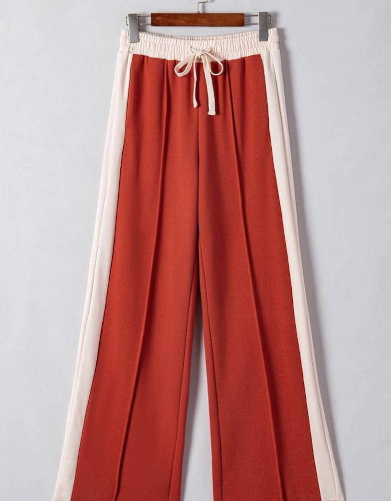 Flamingo Color Block Drawstring High Waist Wide Leg Pants