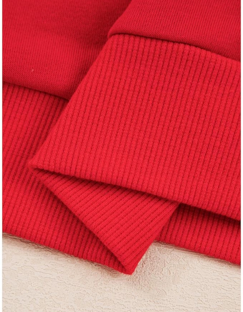 Fiery Red Varsity Stripe Detail Drop Shoulder Pullover Mini Skirt Set