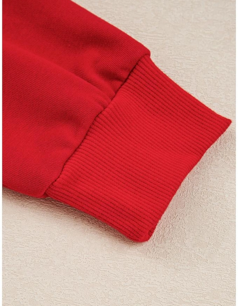 Fiery Red Varsity Stripe Detail Drop Shoulder Pullover Mini Skirt Set