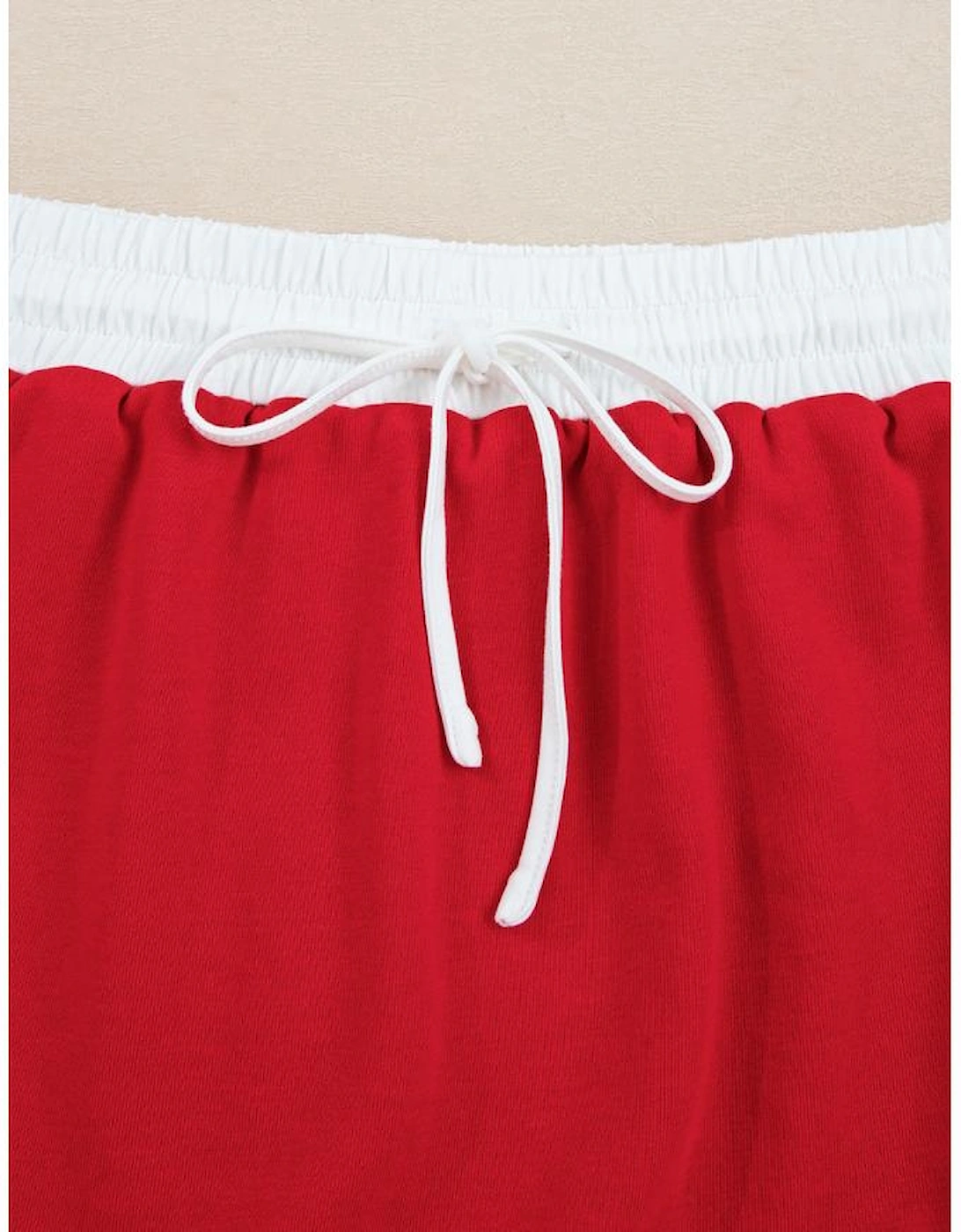 Fiery Red Varsity Stripe Detail Drop Shoulder Pullover Mini Skirt Set