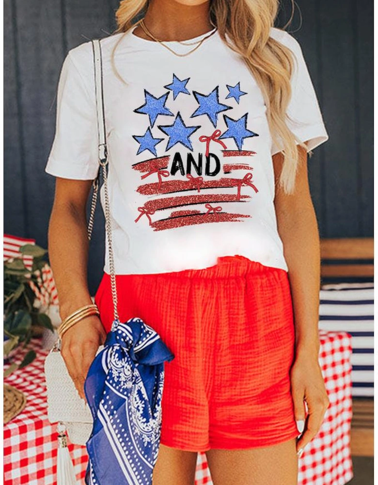 White Stars AND Stripes Bow Graphic T Shirt
