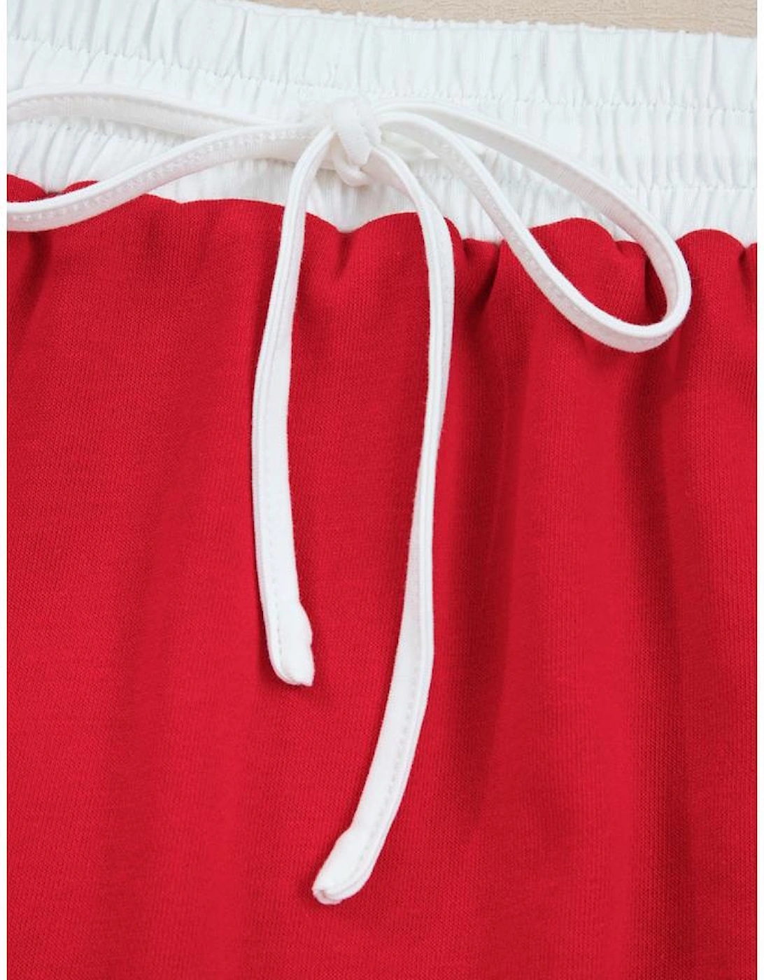 Fiery Red Varsity Stripe Detail Drop Shoulder Pullover Mini Skirt Set
