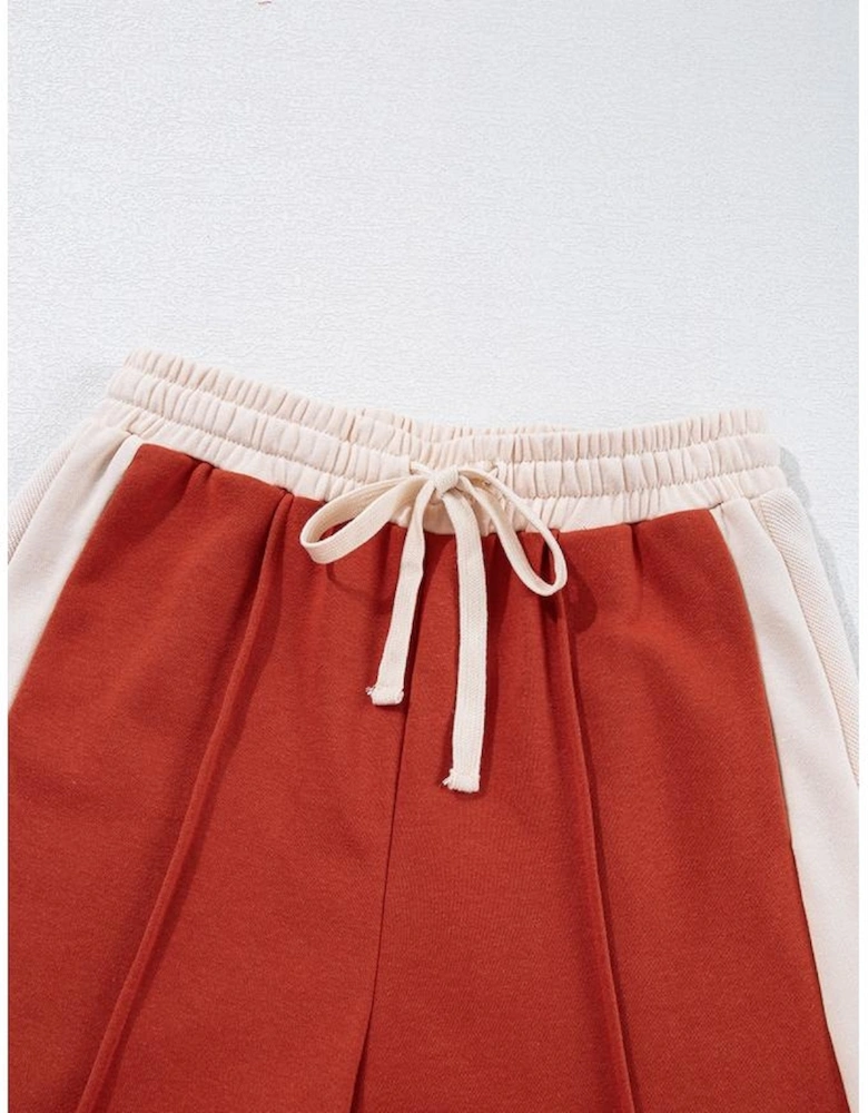 Flamingo Color Block Drawstring High Waist Wide Leg Pants