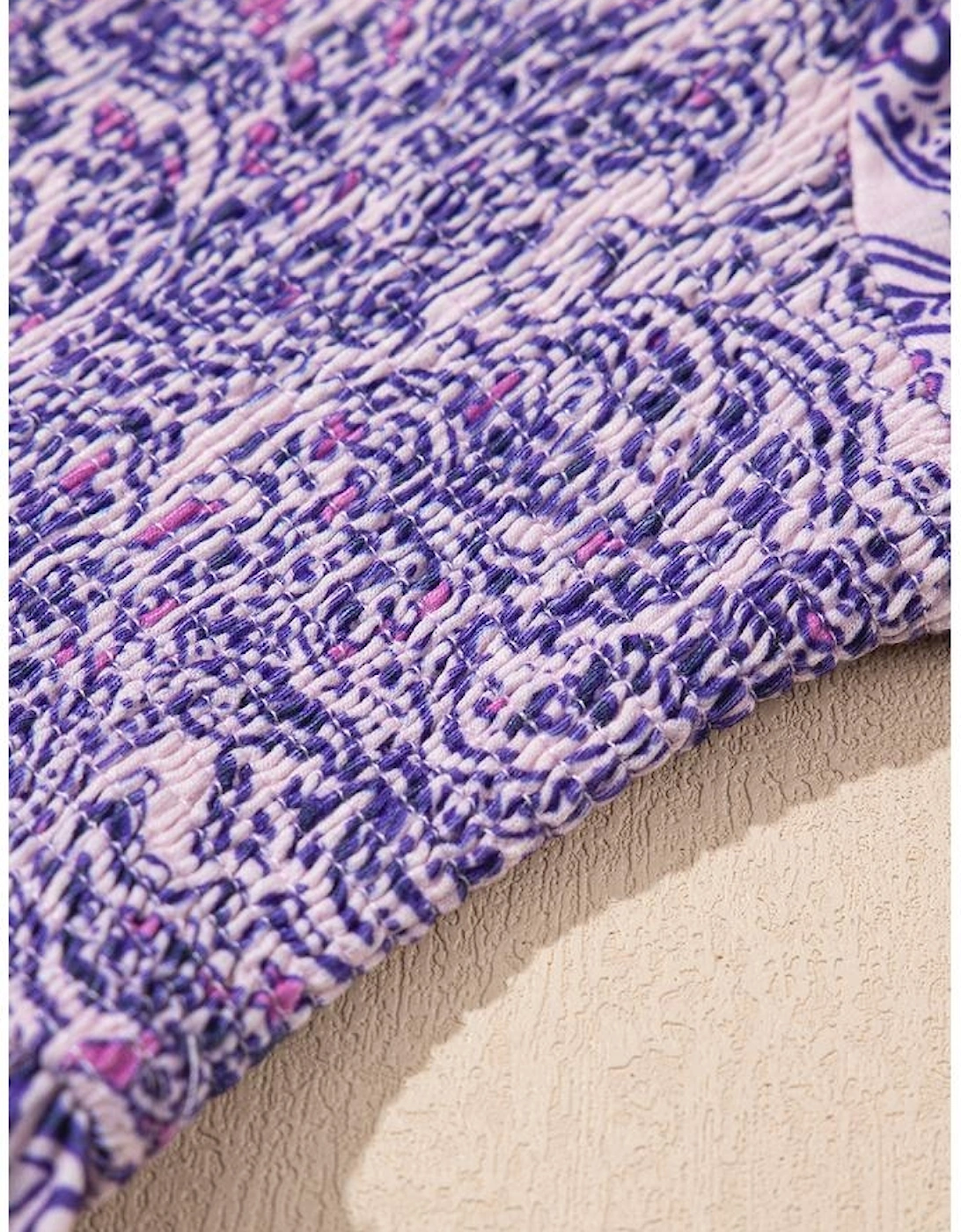 Purple Boho Paisley Print Half Sleeve Shirred Peplum Blouse