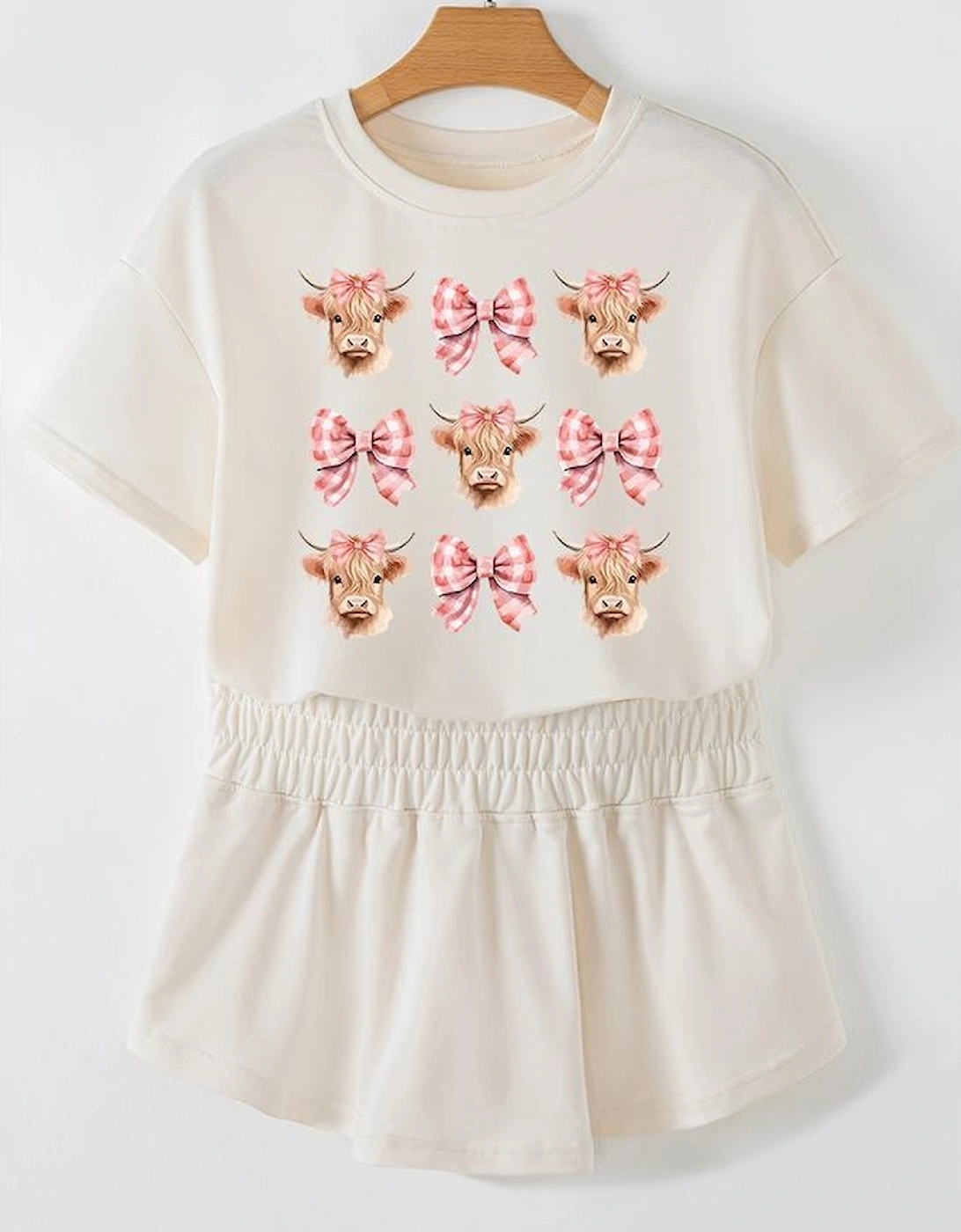Beige Cow with Bows Cropped Tee and Skort Set, 4 of 3