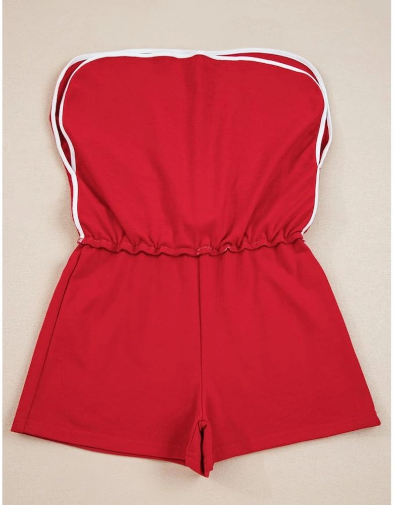 Fiery Red Varsity Stripe Detail Drop Shoulder Pullover Mini Skirt Set