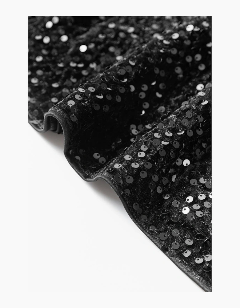 Black Sequin Long Sleeve Knot Cutout Back Mini Dress