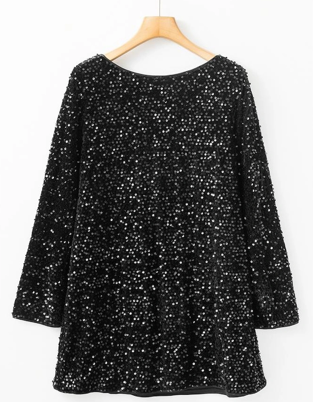 Black Sequin Long Sleeve Knot Cutout Back Mini Dress